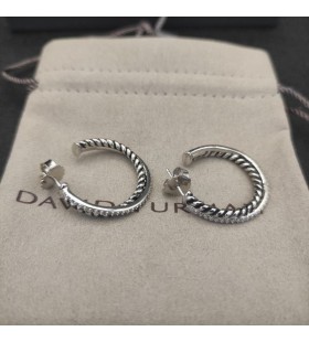 David Yurman Crossover Karika Fülbevaló, Ezüst, Gyémántokkal Belső átmérő 20mm