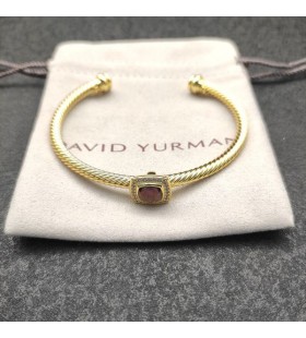 David Yurman Női Kábel Mandzsetta Karkötő 18K Sárga Arany, Lila Gyémánt 4mm