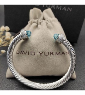 David Yurman Női Klasszikus Kábel Mandzsetta Karkötő Ezüst, Kék Topáz, valamint az, hogy Köves Gyémánt 7mm