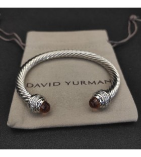 David Yurman Női Klasszikus Kábel Mandzsetta Karkötő Ezüst Pezsgővel Gyémánt 7mm