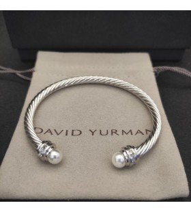 David Yurman Női Klasszikus Kábel Mandzsetta Karkötő Ezüst a Gyöngyöt, Gyémántot 5mm