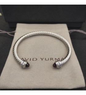David Yurman Női Klasszikus Kábel Mandzsetta Karkötő Ezüst, Vörös Gyémánt 5mm