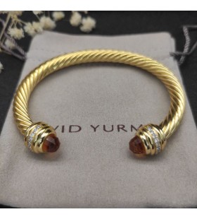 David Yurman Női Klasszikus Cablespira Mandzsetta Karkötő 18K Sárga Arany Pezsgő Gyémánt 7mm