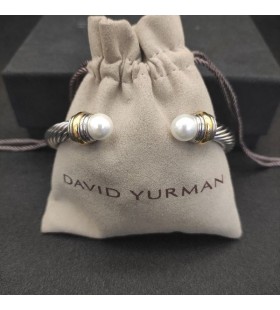 David Yurman Női Klasszikus Cablespira Mandzsetta Karkötő Ezüst Gyöngy 7mm