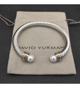 David Yurman Női Klasszikus Cablespira Mandzsetta Karkötő Ezüst Gyöngy 7mm