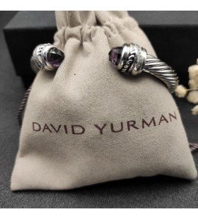 David Yurman Női Klasszikus Cablespira Mandzsetta Karkötő Ezüst Lila Gyémánt 7mm