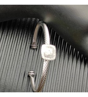 David Yurman Női Klasszikus Cablespira Állomás Mandzsetta Karkötő Sterling Ezüst, Gyémánt Köves 4 mm