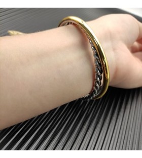 David Yurman Női Crossover Két Sorban Mandzsetta Karkötő Sterling Ezüst, 14K Sárga Arany 11mm