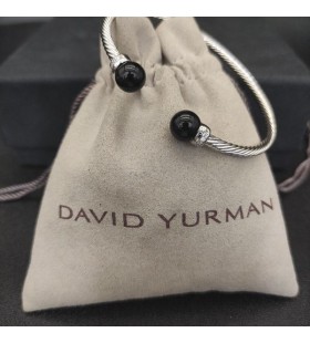 David Yurman Női Solari Cablespira Mandzsetta Karkötő Ezüst Fekete Onyx pedig Gyémánt 3mm