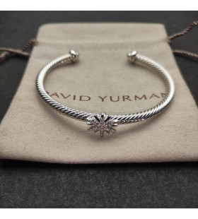 David Yurman Női Starburst Center Station Mandzsetta Karkötő Ezüst Gyémántokkal 3mm