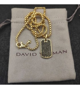 David Yurman Férfi Chevron Tag Medál 18K Sárga Arany, Fekete Gyémántok, 21mm