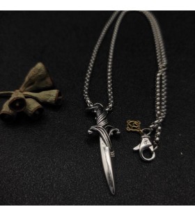 David Yurman Férfi Hullámok Tőr Amulett Sterling Ezüst Fekete Gyémántok 31mm-es