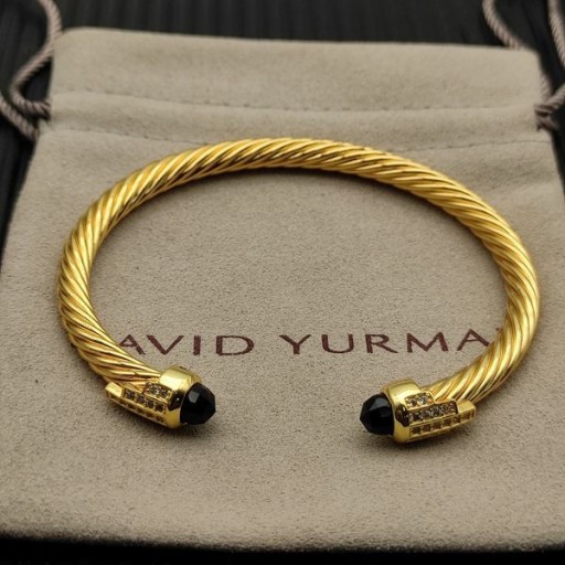 David Yurman Mban Classic Cábla Cuff Bracelet i 18K Ór Buí le Diamonds Dubh 5mm