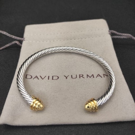 David Yurman Mban Classic Cábla Cuff Bracelet Sterling Silver le 14K Buí Óir Domes 5mm