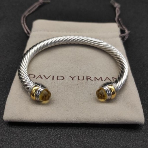 David Yurman Mban Classic Cábla Cuff Bracelet Sterling Silver le 18K Buí Óir agus Citrine 7mm