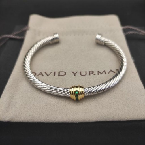 David Yurman Mban Classic Cábla Stáisiún Cuff Bracelet Sterling Silver le 18K Buí Óir agus Diamonds Glas 4mm