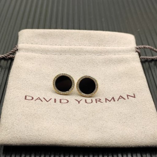 Petite DY Eilimintí Earrings Graí 18K Ór Buí Dubh Onyx agus Diamonds 11mm