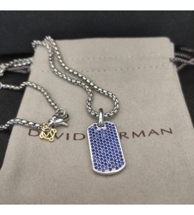 David Yurman Chevron Tag Sterling Silver le Sapphires 35mm