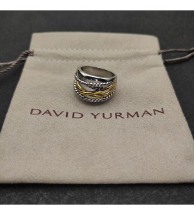 David Yurman Crossover Fáinne Airgid Sterling le 14K Buí Óir 17mm
