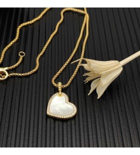 DY Gnéithe Croí Amulet 18K Ór Buí le Máthair de Pearl agus Diamonds
