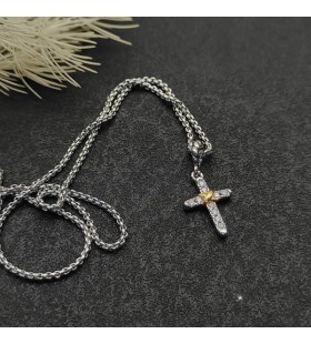 David Yurman Petite X Cross Siogairlín Sterling Silver le 18K Buí Óir 19.5 mm