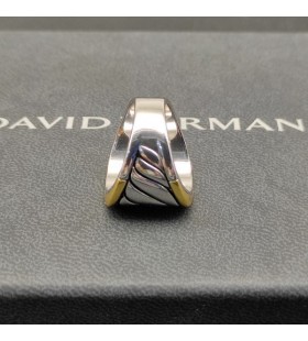 David Yurman Dealbhaithe Cábla Diallait Fáinne Sterling Silver le 18K Buí Óir 21mm