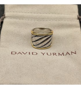 David Yurman Dealbhaithe Cábla Diallait Fáinne Sterling Silver le 18K Buí Óir 21mm