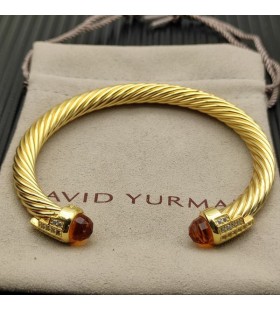David Yurman Mban Classic Cábla Cuff Bracelet i 18K Buí Óir le Champagne Diamonds 7mm