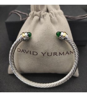 David Yurman Mban Classic Cábla Cuff Bracelet Sterling Silver le 14K Óir Buí agus Glas Dorcha Diamonds 5mm