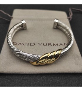 David Yurman Mban Classic Cábla Cuff Bracelet Sterling Silver le 18K Buí Óir 10mm
