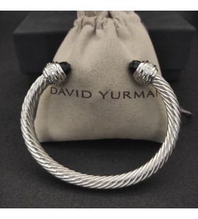 David Yurman Mban Classic Cábla Cuff Bracelet Sterling Silver le Dubh Onyx agus Diamonds 7mm