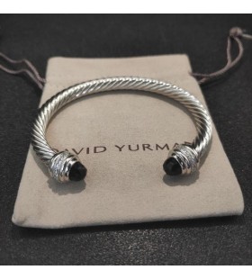 David Yurman Mban Classic Cábla Cuff Bracelet Sterling Silver le Dubh Onyx agus Diamonds 7mm