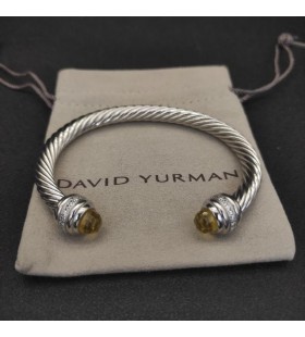 David Yurman Mban Classic Cábla Cuff Bracelet Sterling Silver le Citrine agus Diamonds 7mm