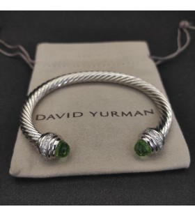 David Yurman Mban Classic Cábla Cuff Bracelet Sterling Silver le Peridot agus Diamonds 7mm