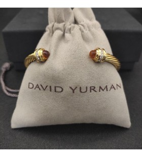 David Yurman Mban Classic Cablespira Cuff Bracelet i 18K Buí Óir le Champagne Diamonds 5mm