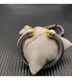 David Yurman Mban Classic Cablespira Cuff Bracelet Sterling Silver le 18K Buí Óir Agus Diamonds Buí 7mm