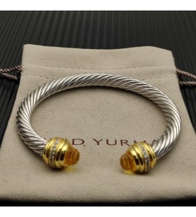 David Yurman Mban Classic Cablespira Cuff Bracelet Sterling Silver le 18K Buí Óir Agus Diamonds Buí 7mm