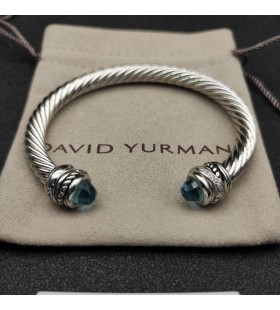 David Yurman Mban Classic Cablespira Cuff Bracelet Sterling Silver le Blue Diamonds 7mm