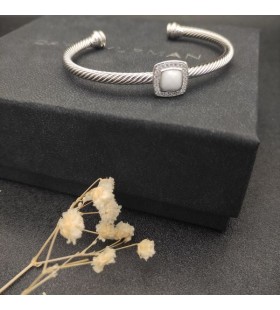 David Yurman Mban Classic Cablespira Stáisiún Cuff Bracelet Sterling Silver le Bán Agate agus Diamonds 4mm