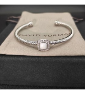 David Yurman Mban Classic Cablespira Stáisiún Cuff Bracelet Sterling Silver le Bán Agate agus Diamonds 4mm