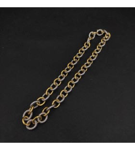 David Yurman Mban Oval Nasc Muince Slabhra Sterling Silver le 18K Buí Óir 16mm