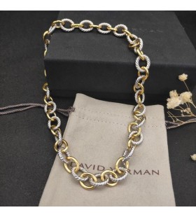 David Yurman Mban Oval Nasc Muince Slabhra Sterling Silver le 18K Buí Óir 16mm