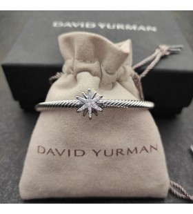 David Yurman Mban Starburst Ionad Stáisiún Cuff Bracelet Sterling Silver le Diamonds 3mm