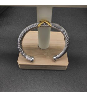 David Yurman Mban X Clasaiceach Cábla Stáisiún Cuff Bracelet Sterling Silver le 14K Buí Óir 7mm