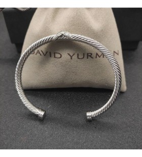 David Yurman Mban X Clasaiceach Cábla Stáisiún Cuff Bracelet Sterling Silver le Diamonds 4mm