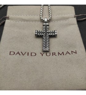 David Yurman Bhfear Chevron Tras Pendant Airgid Sterling le Diamonds Black 41.5 mm