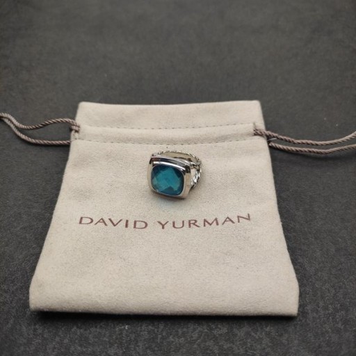 David Yurman 14MM Normale Quadrato Blu Anello con Diamante