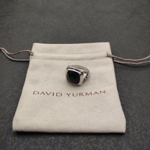 David Yurman 14MM Liscio in Piazza con Diamante Nero Anello