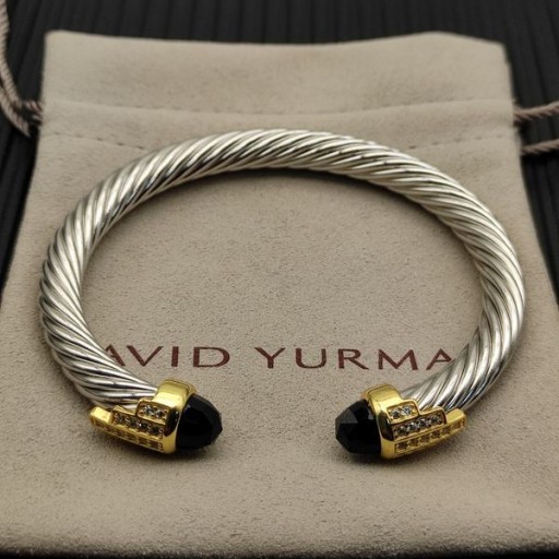 David Yurman Donne Classico Cavo di Bracciale Braccialetto in Argento Sterling, Oro Giallo 18 carati Con Diamanti Neri 7mm