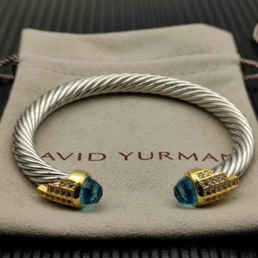 David Yurman Donne Classico Cavo di Bracciale Braccialetto in Argento Sterling, Oro Giallo 18 carati Con Diamanti Blu 7mm